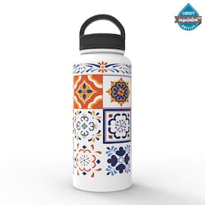 32 oz. Talavera Flat White Insulated Stainless Steel Water Bottle with D-Ring Lid