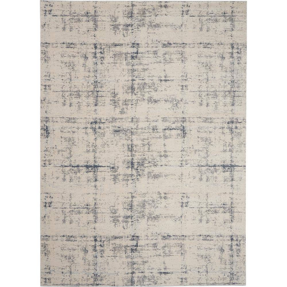 Modern Abstract Ivory & Blue Synthetic Area Rug 7'10" x 10'6"