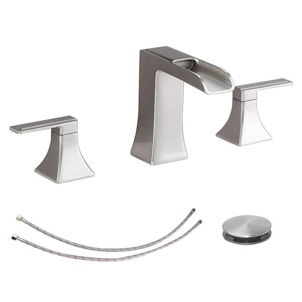 Waterfall 8 in. Widespread Double Handle Stainless Steel Bathroom Faucet in Brushed Nickel