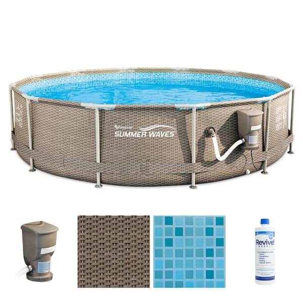 Unbranded P20012335 12 ft. x 30 in. Round Above Ground Frame Swimming Pool Set, Tan
