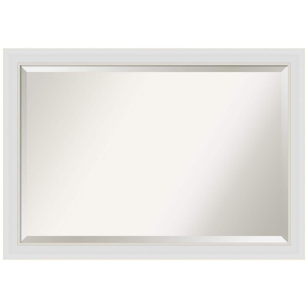 Flair Soft White Satin Finish Rectangular Beveled Bathroom Mirror