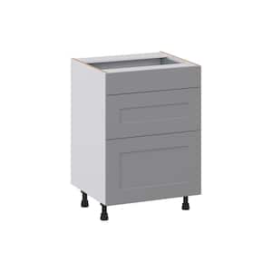 Bristol Painted Slate Gray Shaker Assembled 24 in. W x 34.5 in. H x 21 in. D Vanity 3 Drawers Base Kitchen Cabinet