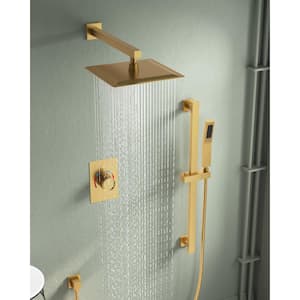 2-Spray Patterns 10 in. Dual Shower Head Wall Mount Fixed Shower Head 2.5 GPM with Handheld in Brushed Gold