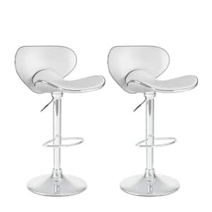 Adjustable Height White Leatherette Curved Form Fitting Swivel Bar Stool (Set of 2)