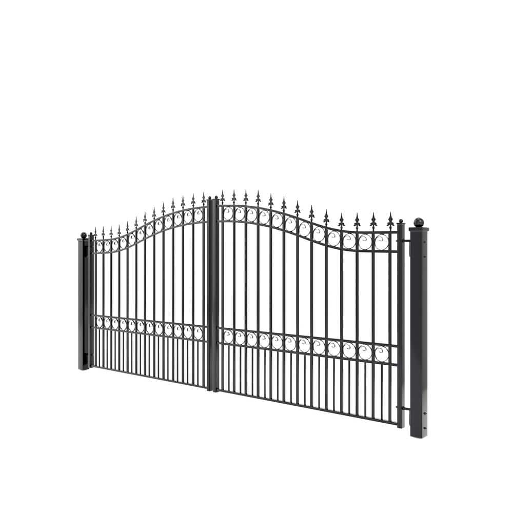 London Style Black Steel Dual Swing Driveway Gate 14 x 6 Feet