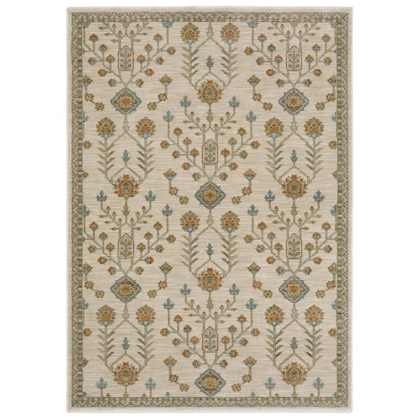 Maco Beige/Rust 10 ft. x 13 ft. Oriental Floral Polypropylene Fringe-Edge Indoor Area Rug