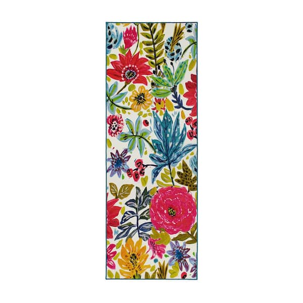 My Magic Carpet Floral Bloom Multicolor 2.5 ft. x 7 ft. Floral Washable Runner Rug