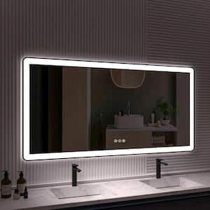 72 in. W x 36 in. H Rectangular Framed LED Anti-Fog Wall Bathroom Vanity Mirror in Black with Backlit and Front Light