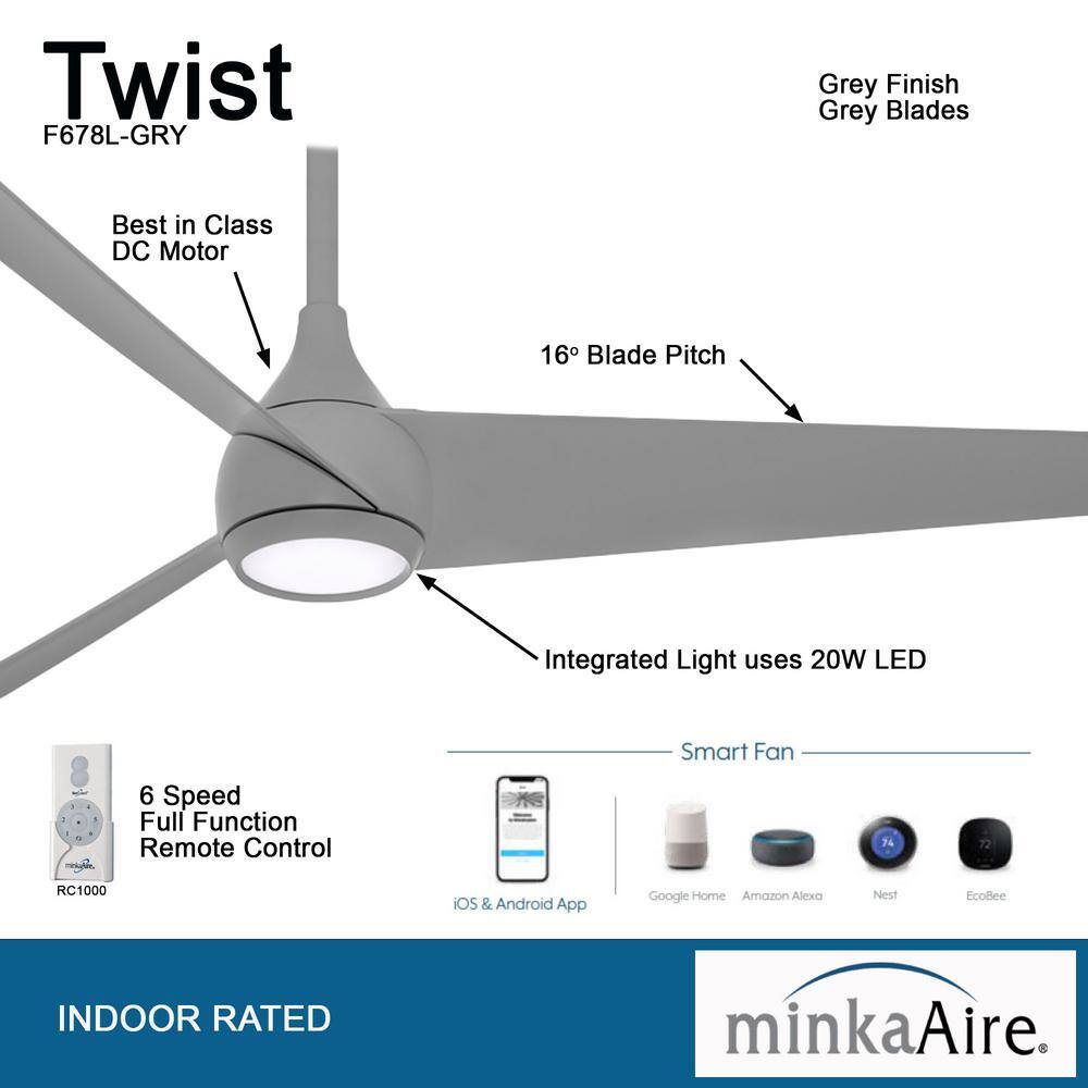 52'' Gray Steel LED Smart Ceiling Fan with Remote Control