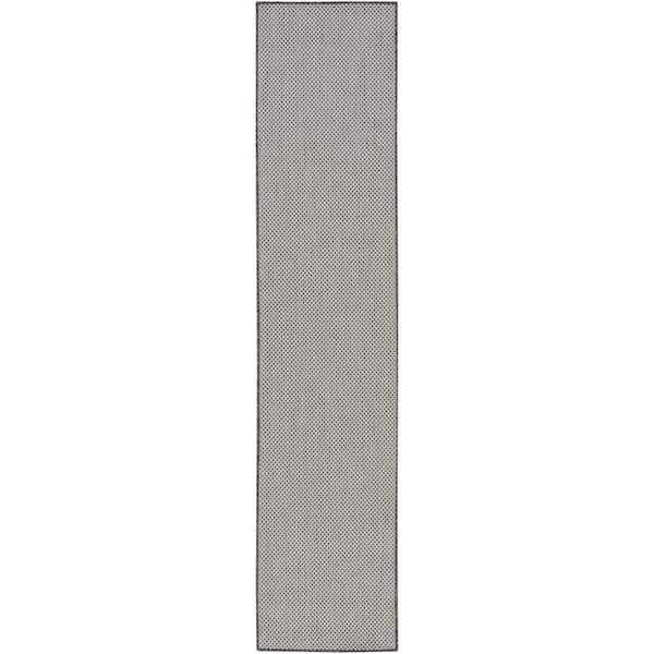 Courtyard Ivory/Charcoal 2 ft. x 10 ft. Solid Geometric Contemporary Runner Indoor/Outdoor Area Rug