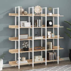 Modern 70.9 in. Wide Oak White Frame 5-Tier Shelves Accent Bookcase Display Shelfs Bookshelf with Open Back