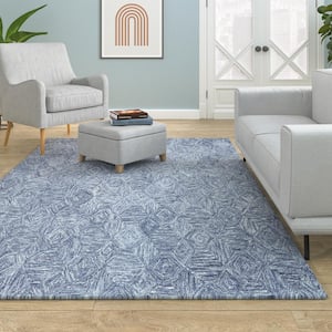 Era Blue 5 ft. x 7 ft. 9 in. Contemporary Hand-Tufted Geometric 100% Wool Rectangle Area Rug