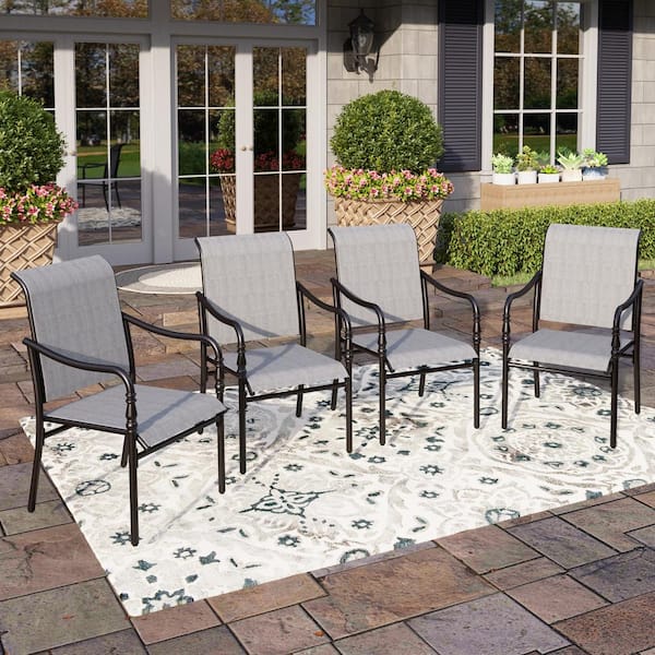 PHI VILLA Black Arm Gourd-shaped Design Textilene Patio Dining Chairs (4-Pack)