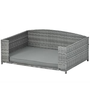 Any Large Dark Gray PE Rattan, Iron and Waterproof Fabric Dog Bed with Cushion