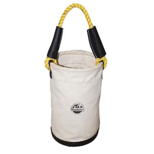 10 in. Canvas Utility Tool Bucket with Plastic Bottom and Rope Handle in White