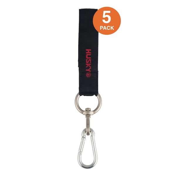 Husky 18 in. Heavy-Duty Hanging Carabiner Strap Zinc-Plated Steel with Quick-Release Hook and Loop Fastening in Black (5-Pack)