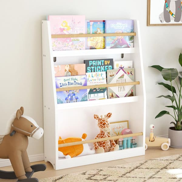 White 22.83 in. W x 31.50 in. H Wood Freestanding Magazine Rack