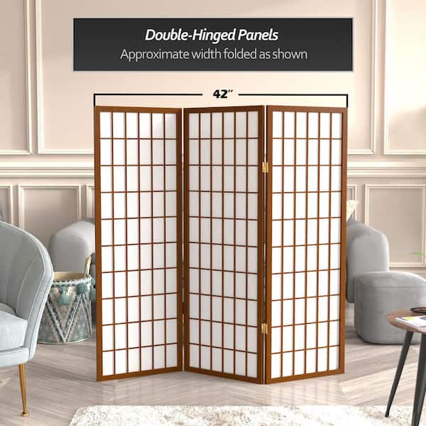 4 ft. Short Window Pane Shoji Screen - Walnut - 3 Panels