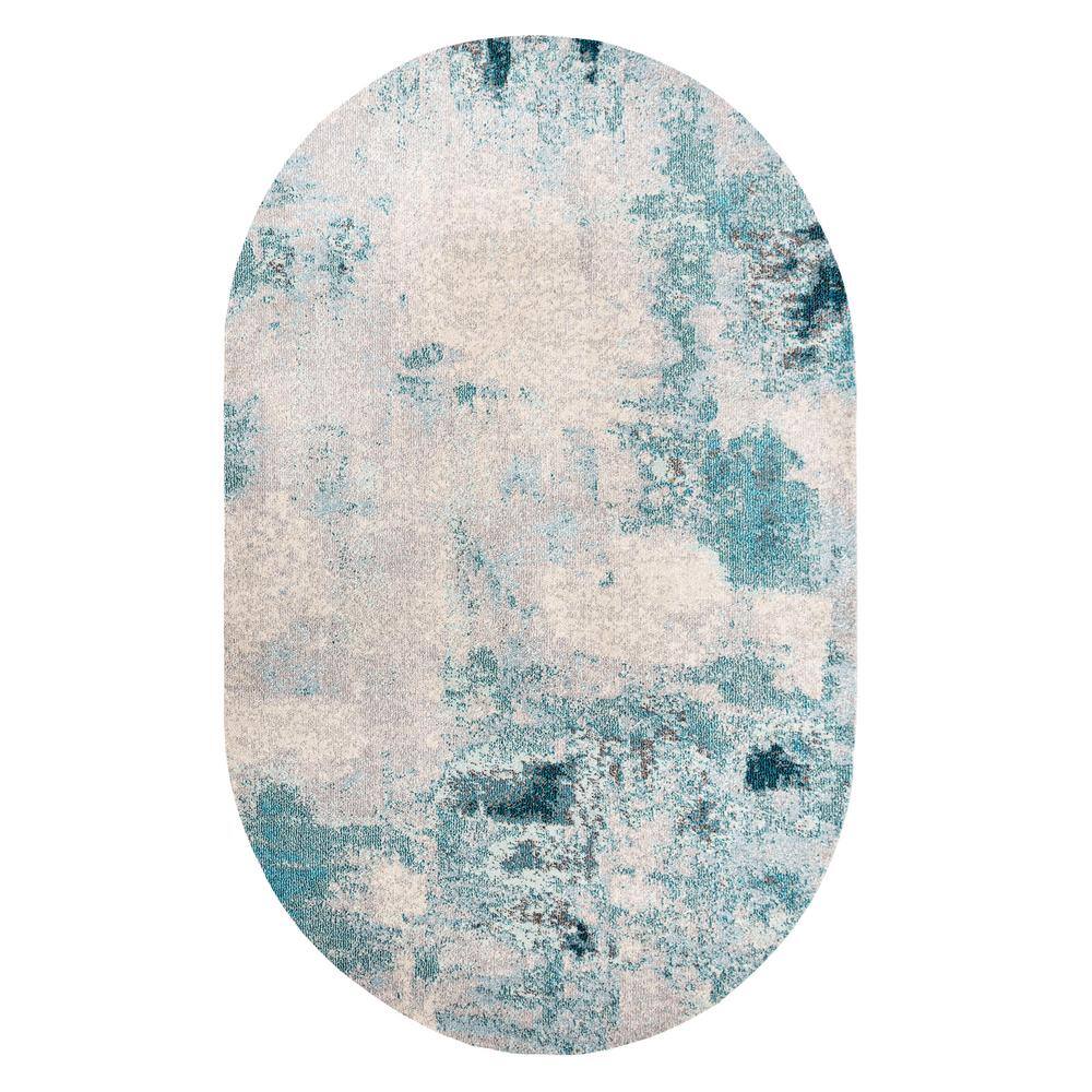 JONATHAN Y Contemporary Pop Modern Cream/Blue 3 ft. x 5 ft. Abstract Vintage Oval Area Rug