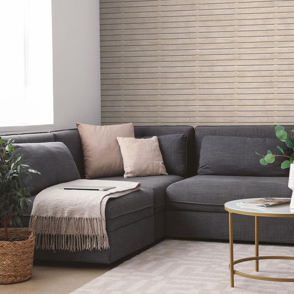 Horizontal Wood Slate Beige Wallpaper