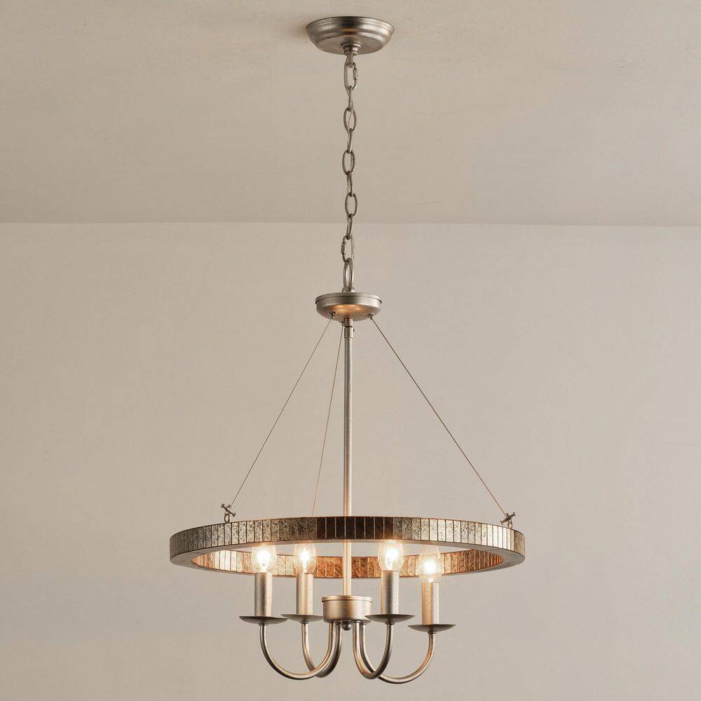 Farmhouse Brushed Nickel Wagon Wheel Candle Style Chandelier - 19.7" W x 23.6" H
