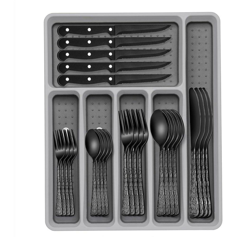 49-Piece Black Stainless Steel Kitchen Tree Pattern Flatware Cutlery Set with Organizer (Service for 8) price history on PriceWatchPro