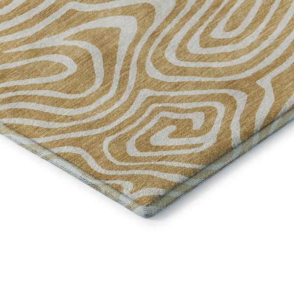 Mayfield Premium Machine Washable Abstract AMF1020 Gold 2 ft. 3 in. x 7 ft. 6 in. Runner Rug
