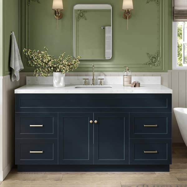 ARIEL Hamlet 66.25 in. W x 22 in. D x 36 in. H Single Sink Freestanding Bath Vanity in Midnight Blue with Carrara Quartz Top