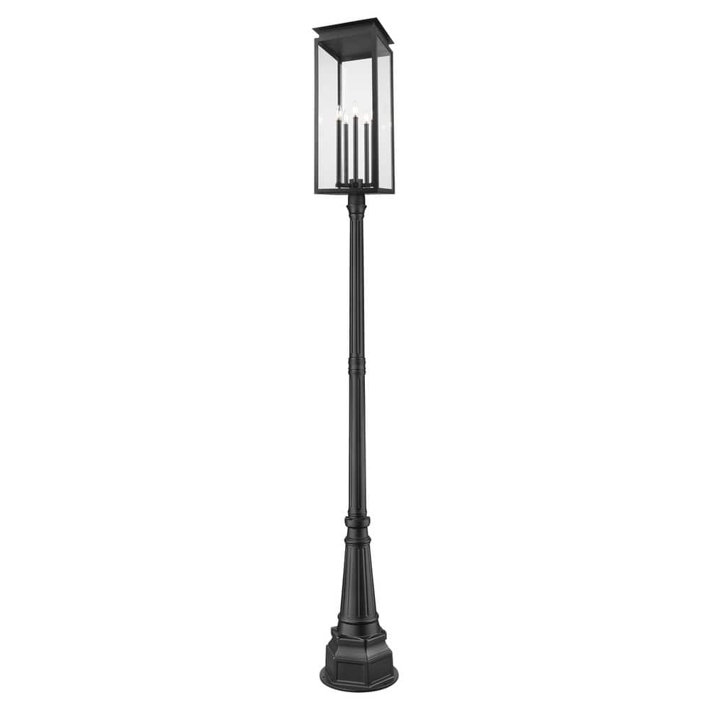 Nova 5 Light Black Aluminum Weather Resistant Outdoor Post Light Set with N