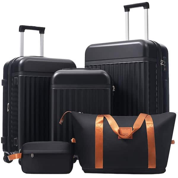 LIVACA 5-Piece Black ABS Plastic Hardside Expandable Carry on