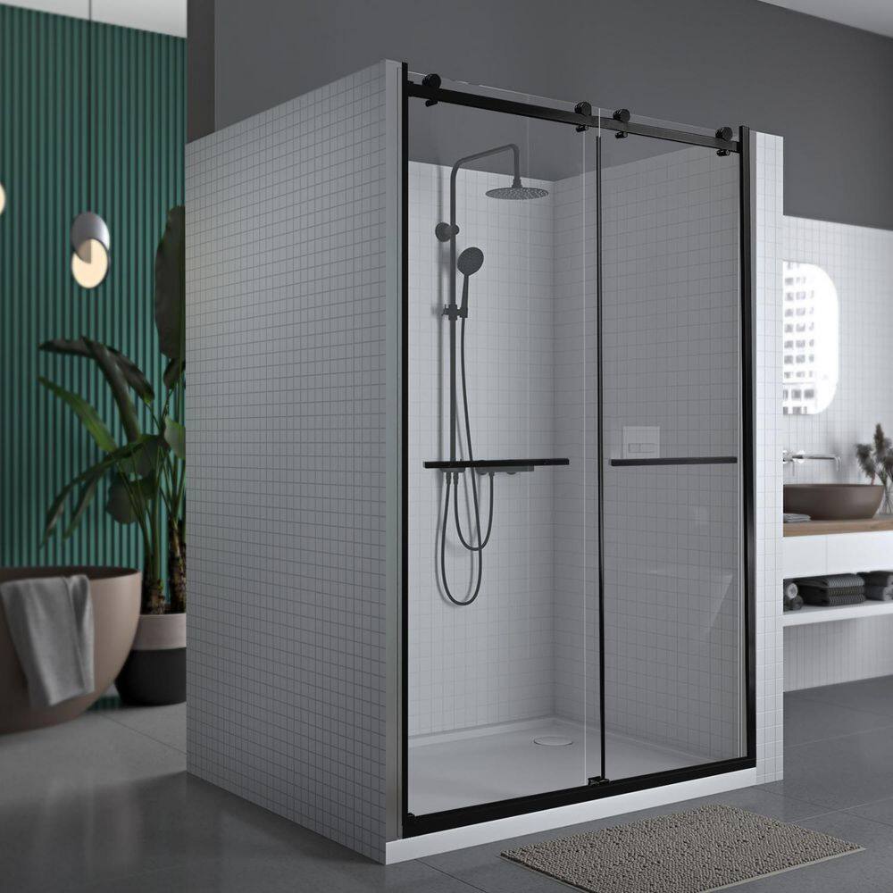 Portofino Matte Black Frameless Double Sliding Shower Door 48" x 79"