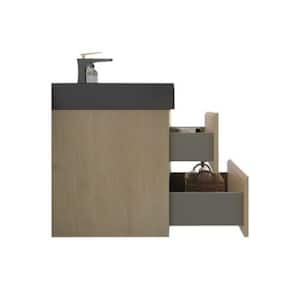 Alice 36.00 in. W x 18.10 in. D x 25.20 in. H Wall Mounting Bath Vanity in Oak Wood with Black Top