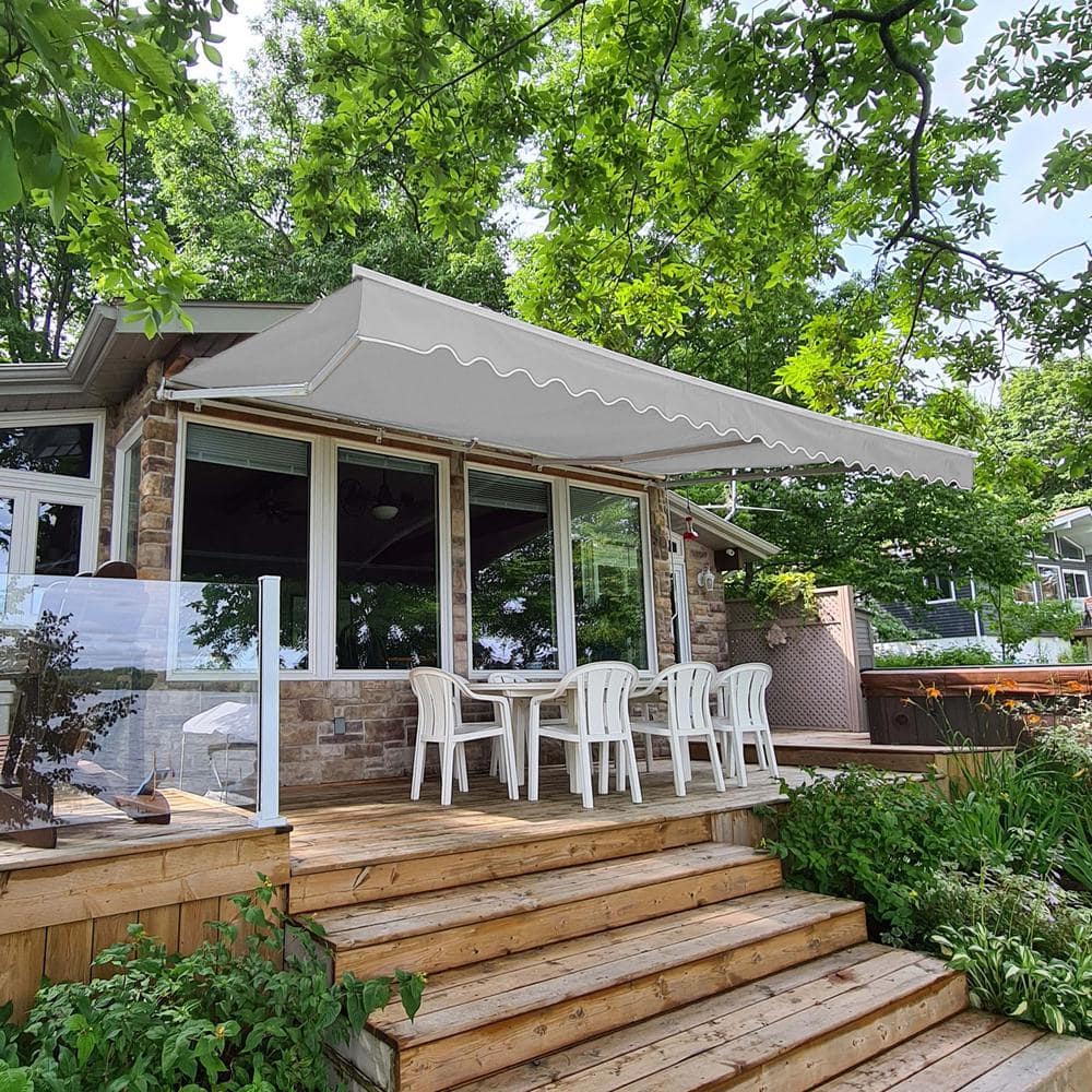 Silver Gray 13 x 10 ft Retractable Patio Awning with White Aluminum Frame