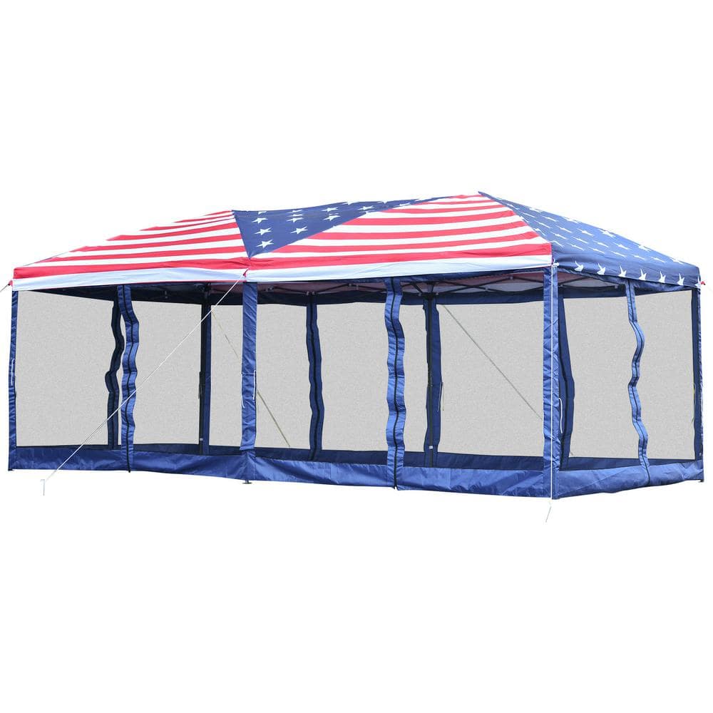 Outsunny 10 ft. x 20 ft. American Flag Print Pop Up Party