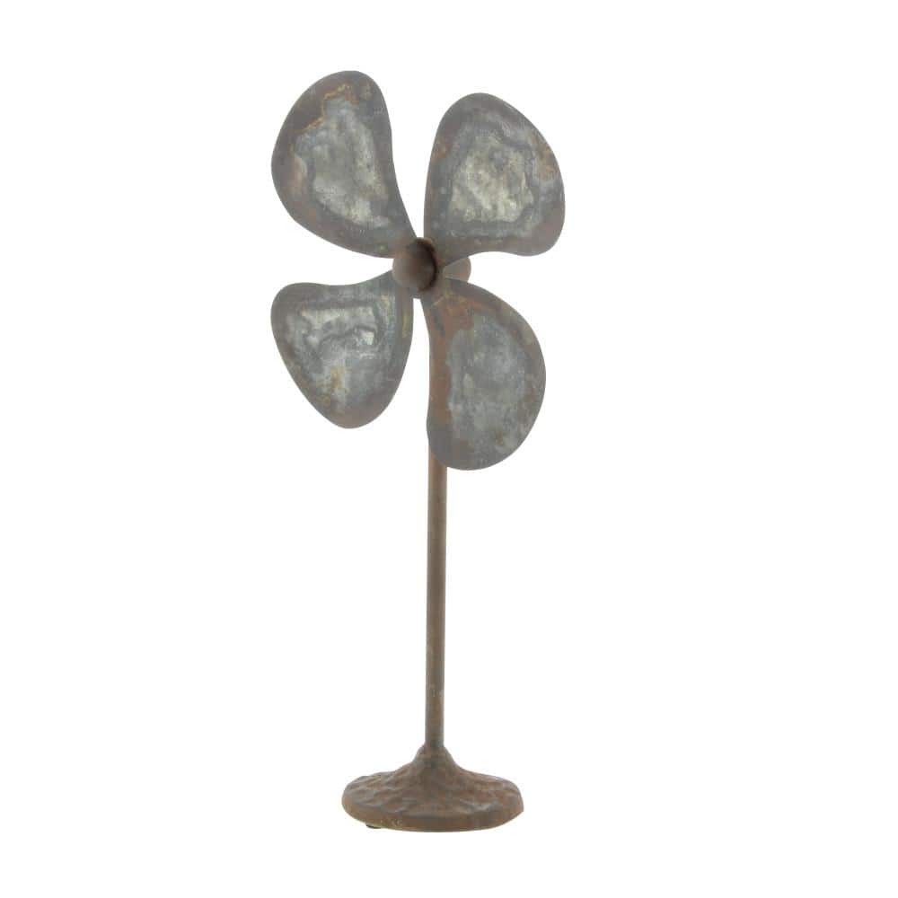 Gray Metal Industrial Fan Sculpture Set, 10"W x 15"H