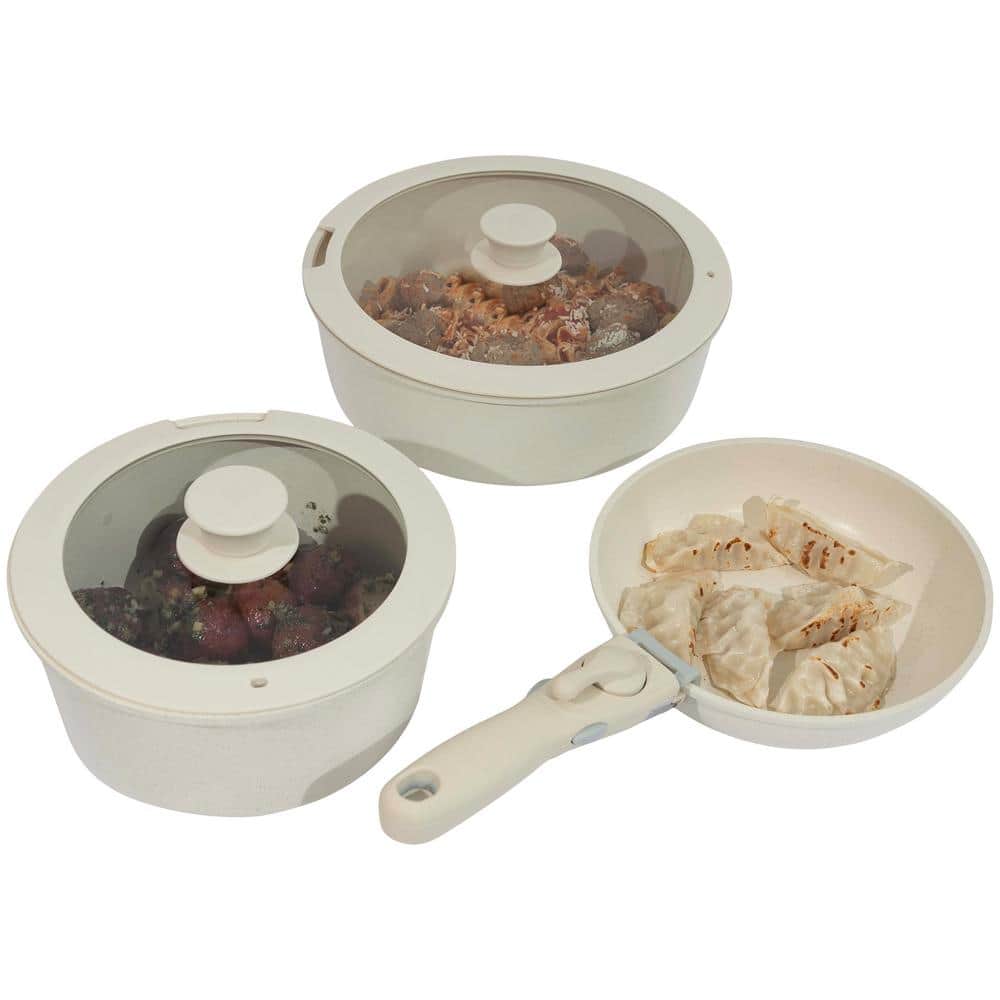 Cream 8-Piece Nonstick Aluminum Cookware Set with Detachable Handle