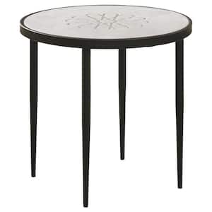 Kofi 20.5 in. White and Black Round Marble Top End Table