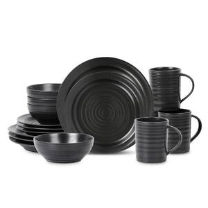 Orbit 16-Piece Charcoal-Gray Stoneware Dinnerware Set (Service for 4)