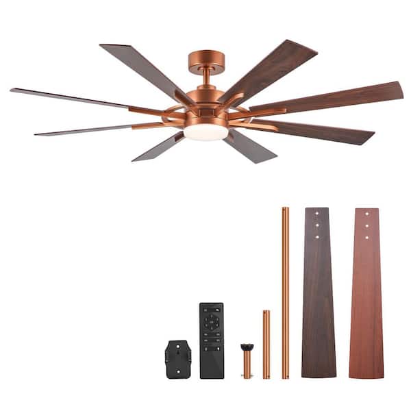 Merra 60 in. Indoor Walnut and Cherry 8-Blade Ceiling Fan with LED Light and with Remote Included
