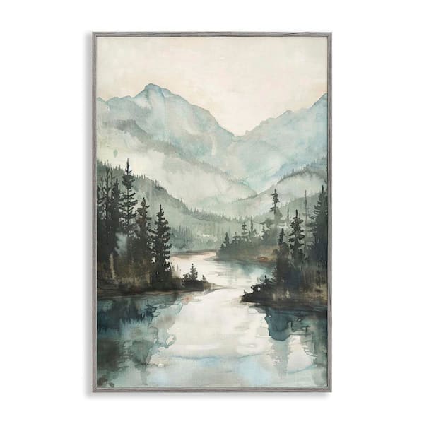 Stupell Industries Mountain River View by LSR Design Studio Gray Framed Nature Giclee Art Print 30 in. x 20 in.