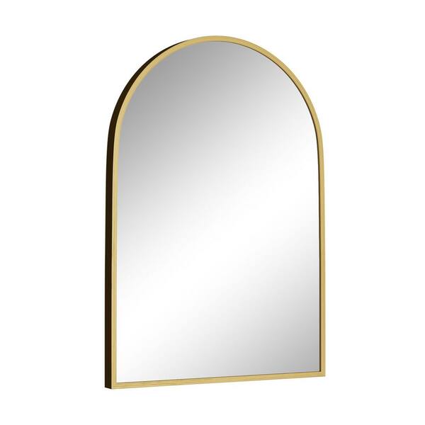 Unbranded Gold 26 in. W x 38 in. H Ine-Edged Right-Angle Arched Metal Framed Mirror with Elegant Scalloped Design (Pack of 2)