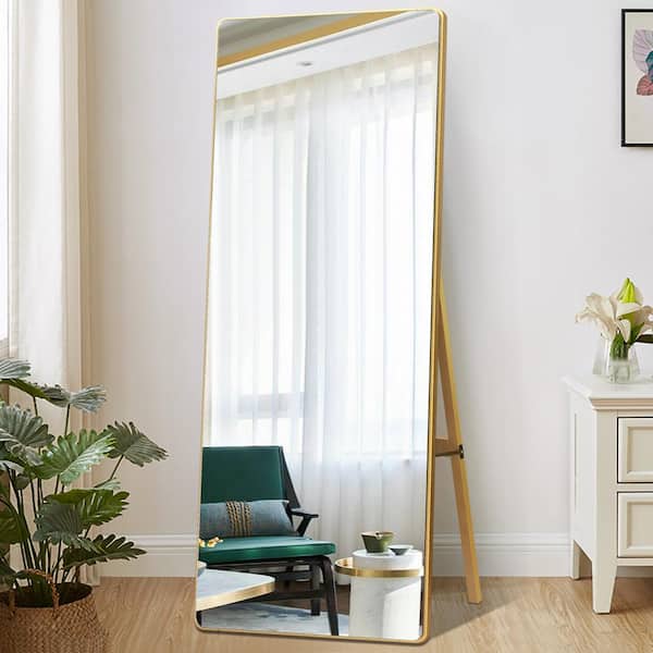 Lirago 22 in. x 65 in. Modern Rectangle Framed Free Standing Mirror with Standing Holder for Bedroom, Living Room, Making Up