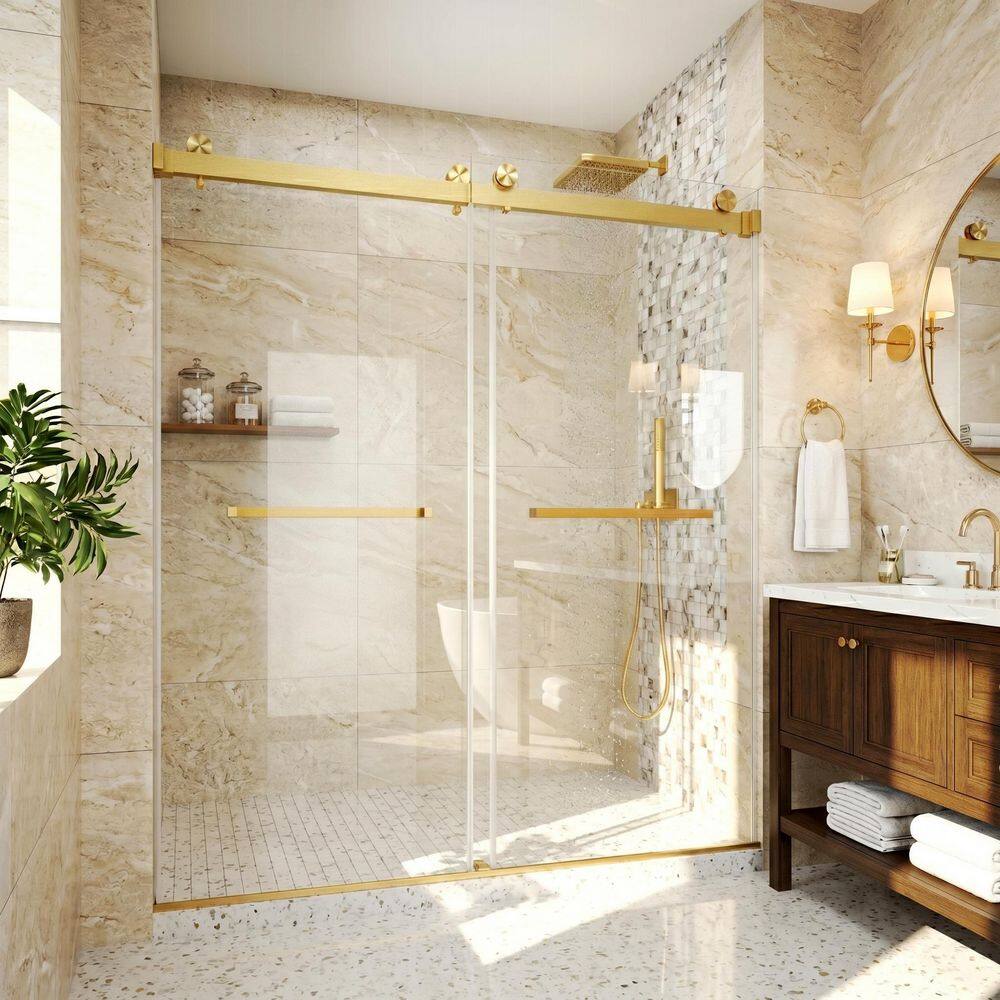 62-66 in. W x 76 in. H Double Sliding Frameless Shower Door with 3/8 in. Clear Tempered Glass, Brushed Gold price history on PriceWatchPro