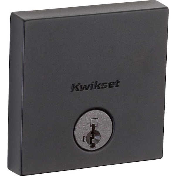 Kwikset Downtown Low Profile Iron Black Square Single Cylinder Contemporary Deadbolt featuring SmartKey Security