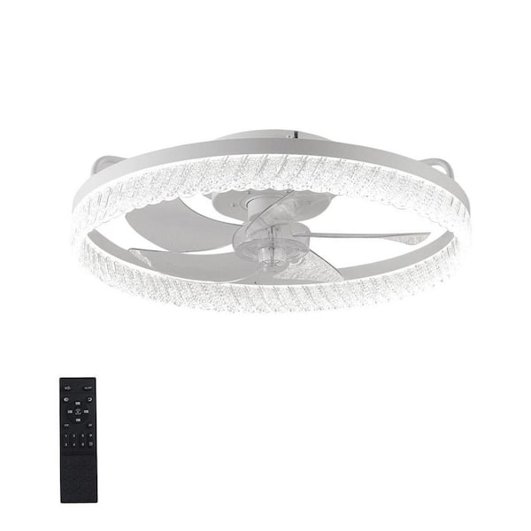 15.6 in. White Feather Bedroom Fan light with Remote Control, Dimmable, 7 Blades, Reversible DC Motor, with LED Light
