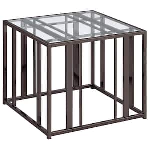 Adri 26 in. Clear and Black Nickel Rectangle Glass Top End Table