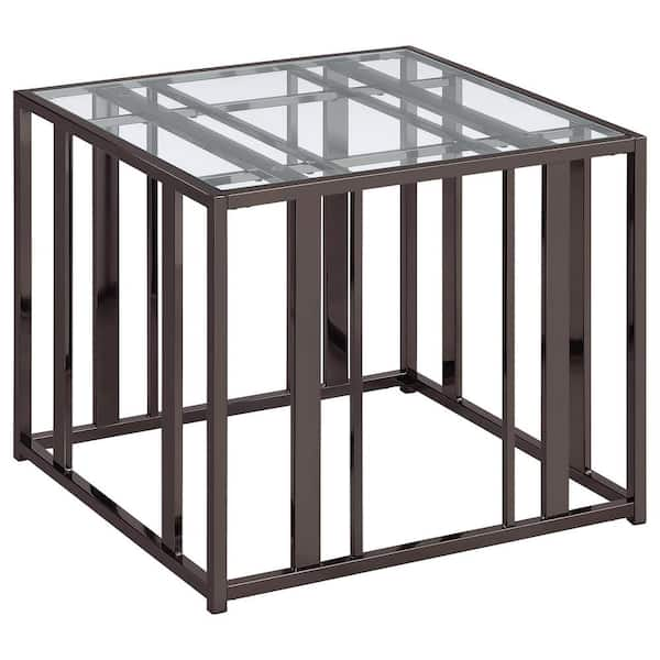 Coaster Adri 26 in. Clear and Black Nickel Rectangle Glass Top End ...