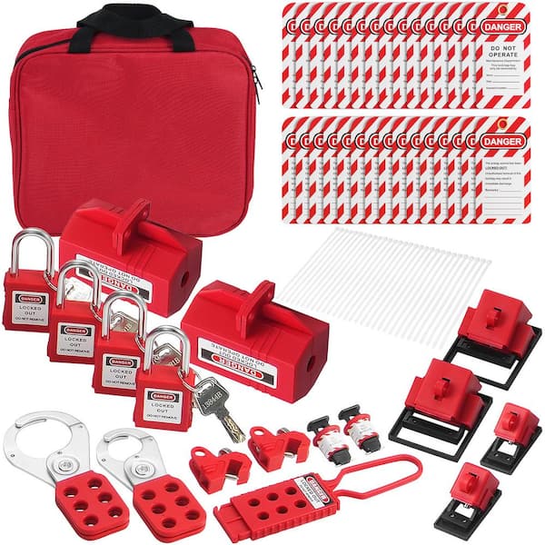 SVOPES 47-Pieces Electrical Lockout Tagout Kit, Safety Loto Kit with Padlocks, Tags, Hasps, Plug and Circuit Breaker Lockouts