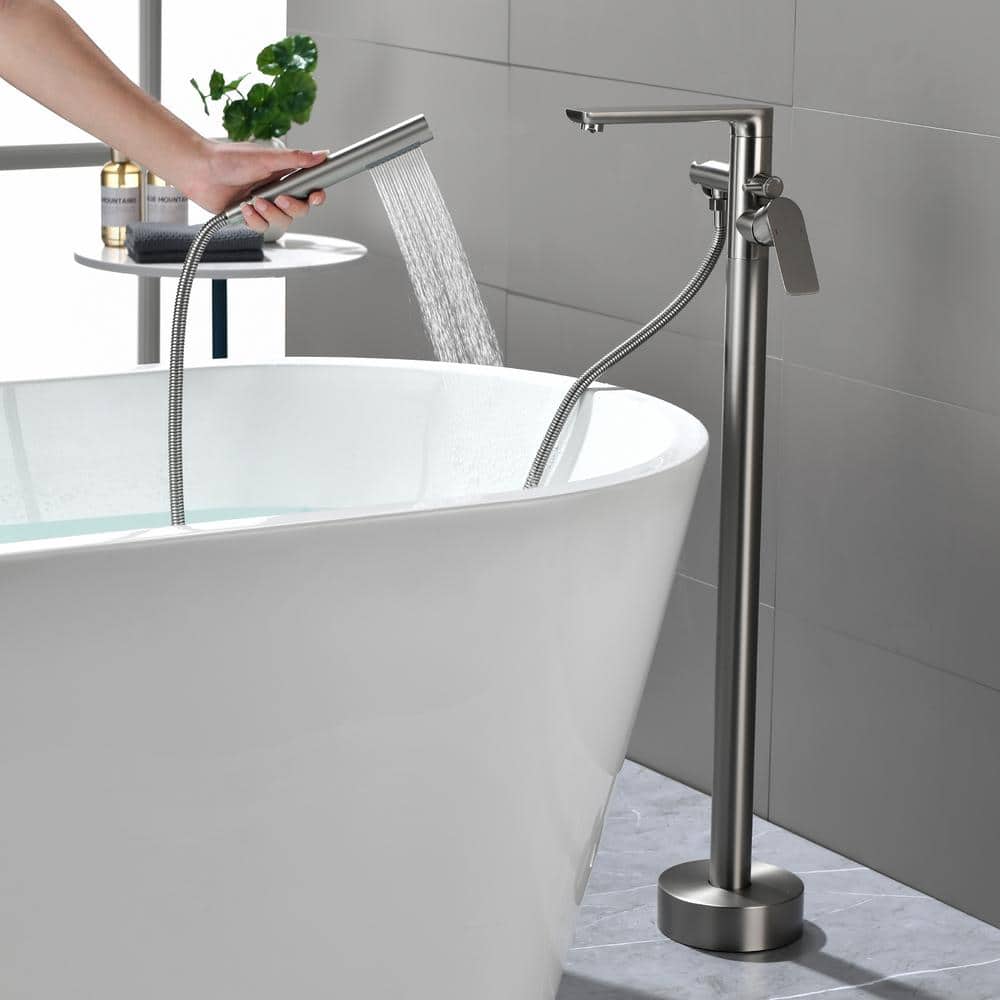 Brushed Nickel Single-Handle Floor Mount Tub Faucet
