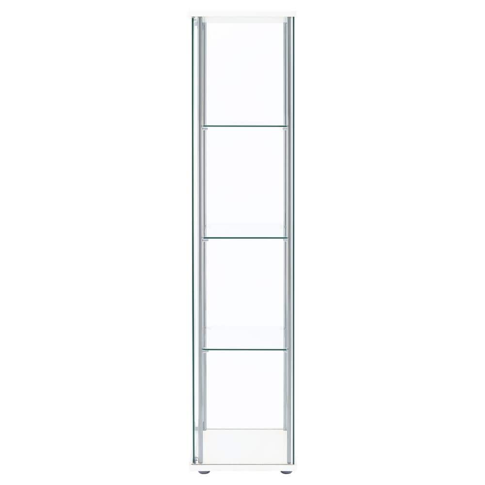Sleek White and Chrome 4-Shelf Tall Curio Cabinet